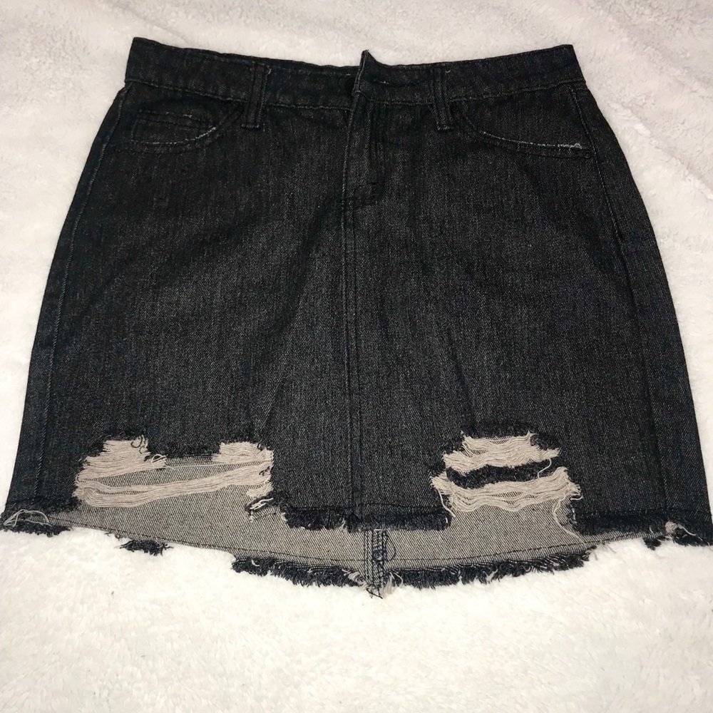 Black Jean Distressed Skirt